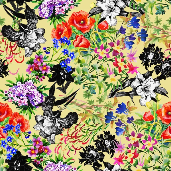 Poppy and iris flowers pattern — Stock Photo, Image