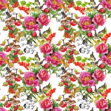 Kuşları çiçekler renkli desenli