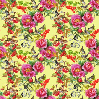 Kuşları çiçekler renkli desenli