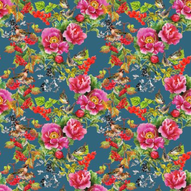 Kuşları çiçekler renkli desenli