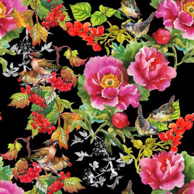 Kuşları çiçekler renkli desenli