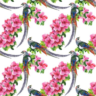 çiçekli tropikal kuşlar