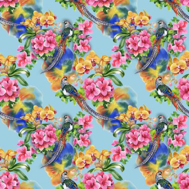 çiçekli tropikal kuşlar