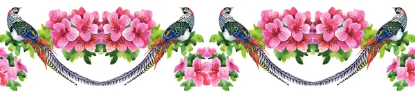 Çiçekli tropikal kuşlar — Stok fotoğraf