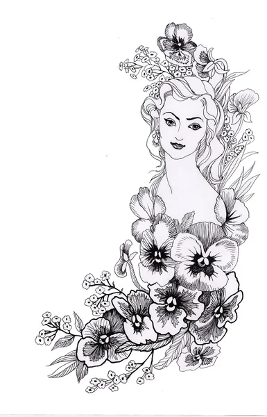 Mujer de hadas con flores — Foto de Stock