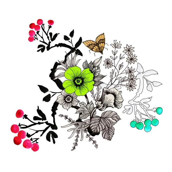 개화 꽃과 나비 — 스톡 사진