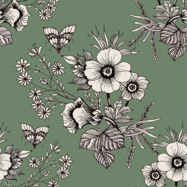 Çiçek açan çiçekler ve kelebekler