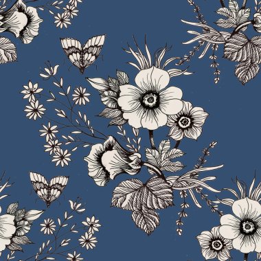 Çiçek açan çiçekler ve kelebekler