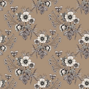 Çiçek açan çiçekler ve kelebekler