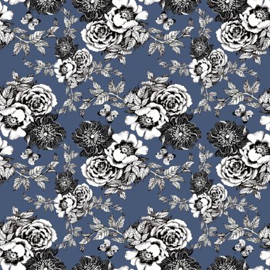 Bahar gül ve kelebekler desen