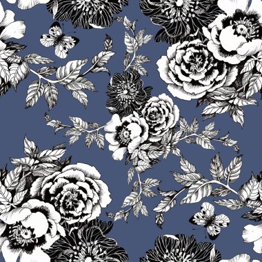 Bahar gül ve kelebekler desen