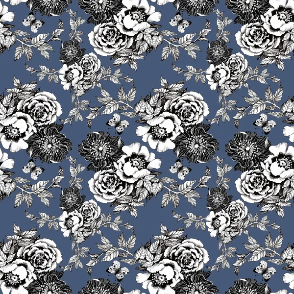 Spring roses and butterflies pattern — Stock Photo, Image