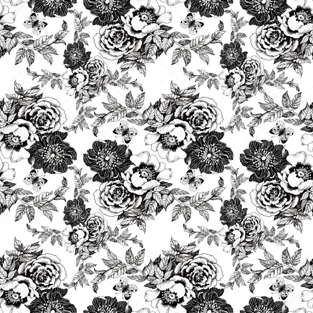 Spring roses and butterflies pattern