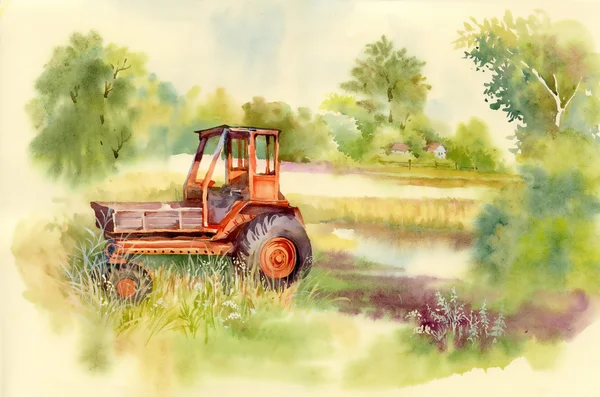 Akvarell traktor maskin — Stockfoto