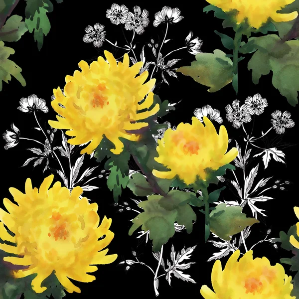 Gele chrysant veldboeket patroon — Stockfoto
