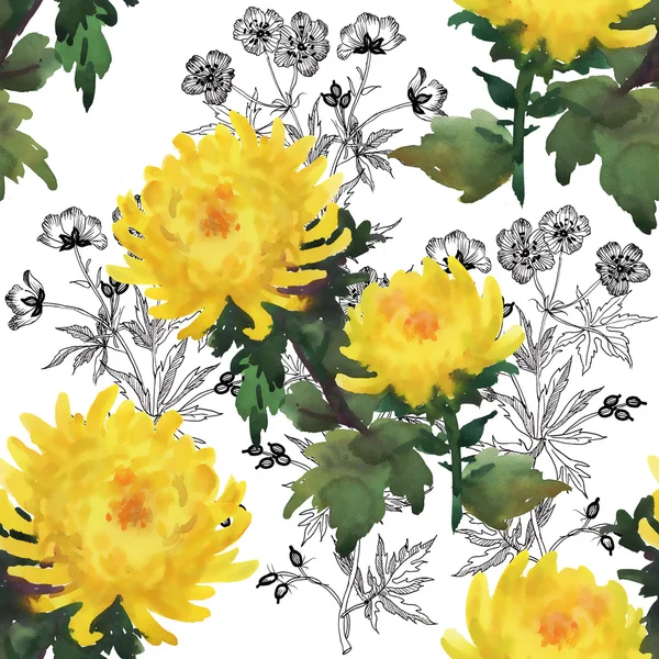 Yellow chrysanthemum flowers pattern — Stock Photo, Image