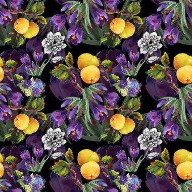 Suluboya elma ve homo çiçekler