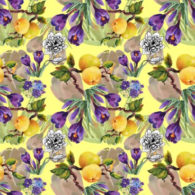 Suluboya elma ve homo çiçekler