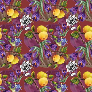 Suluboya elma ve homo çiçekler