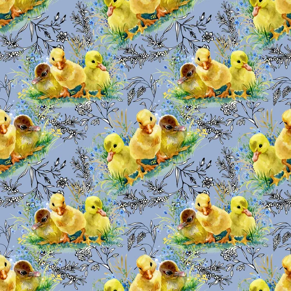 귀여운 수채화 ducklings — 스톡 사진