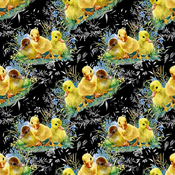 Cute watercolor ducklings — Stock Photo, Image