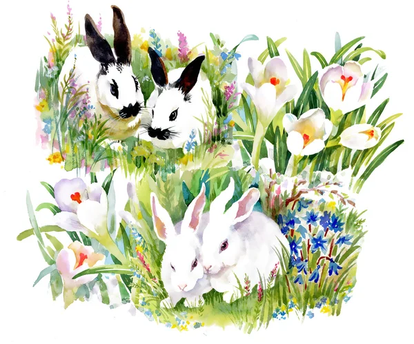 Watercolor rabbits pattern — Stock Photo, Image