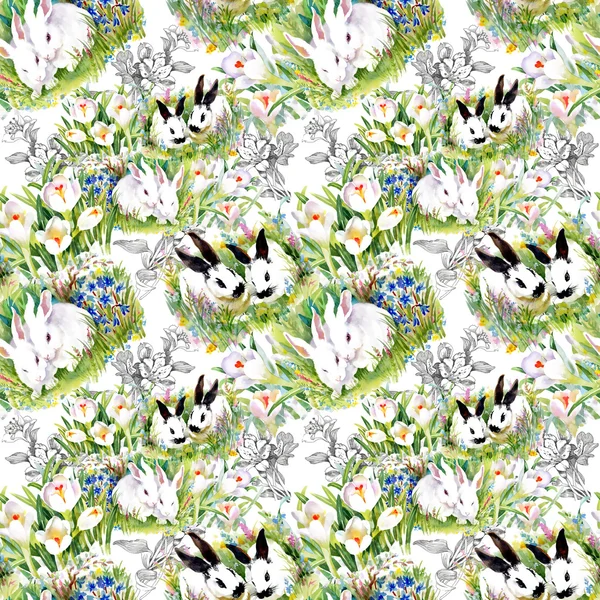 Watercolor rabbits pattern — Stock Photo, Image