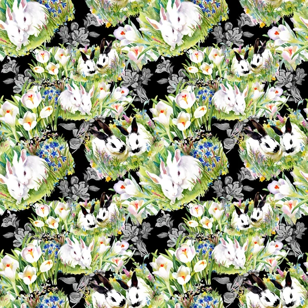 Watercolor rabbits pattern — Stock Photo, Image