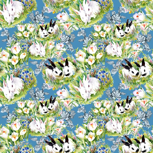 Padrão de coelhos aquarela — Fotografia de Stock
