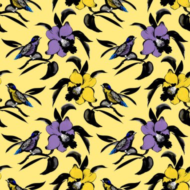 Kuşlar ile renkli Bahçe çiçek