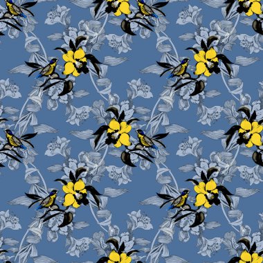 Kuşlar ile renkli Bahçe çiçek