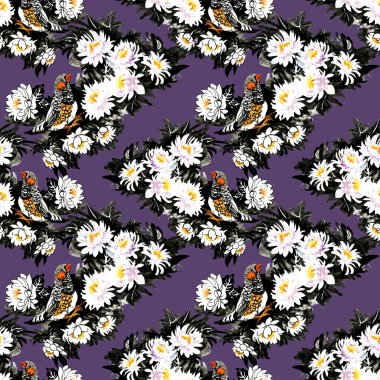 Kuşlar ile renkli Bahçe çiçek