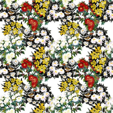 Kuşlar ile renkli Bahçe çiçek