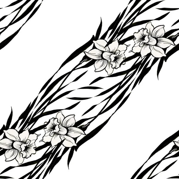 Floral seamless narcissus buds pattern — Stock Photo, Image