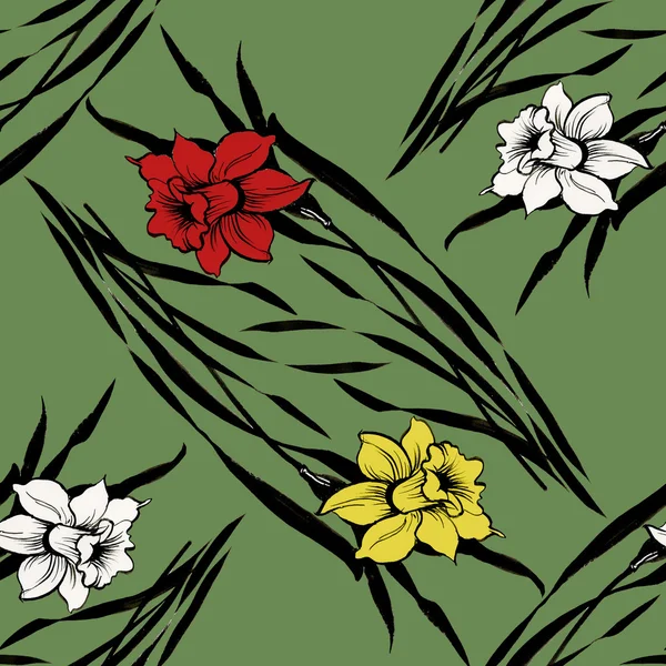 Floral seamless narcissus buds pattern — Stock Photo, Image