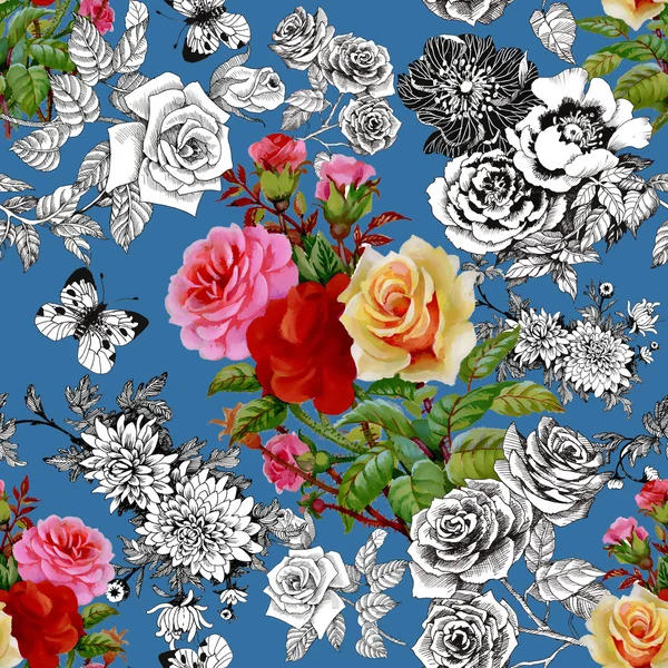 Warna mawar dan pola kupu-kupu — Stok Foto