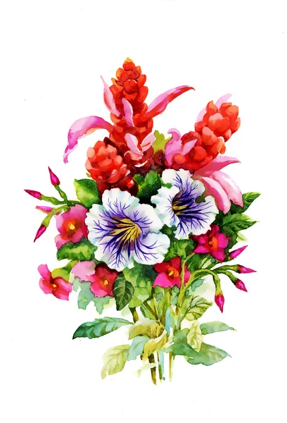 Aquarel tuin bloemen boeket — Stockfoto