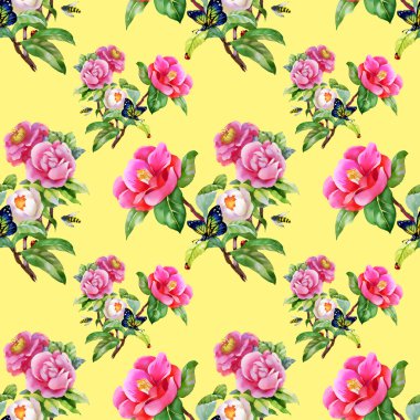 Kelebekler ile Bahçe çiçek desenli