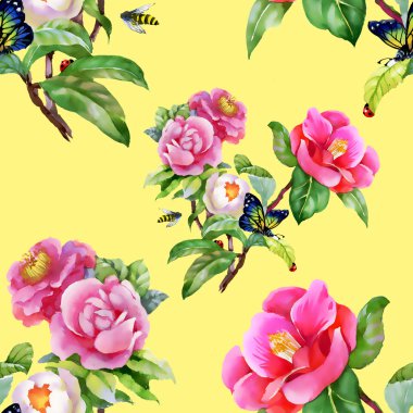 Kelebekler ile Bahçe çiçek desenli