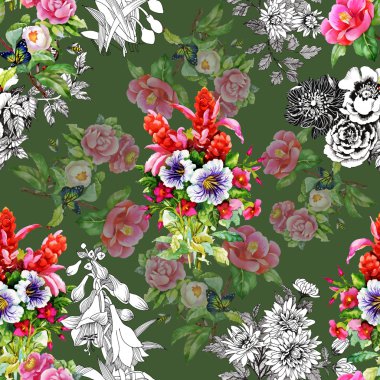 Bahçe çiçek desenli