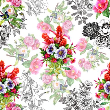 Bahçe çiçek desenli