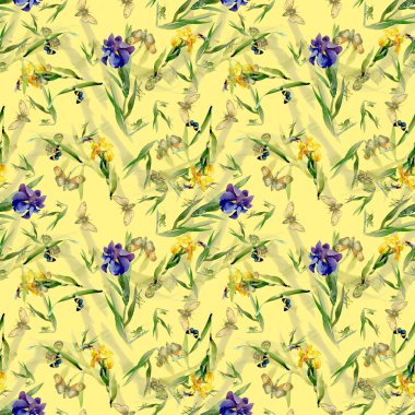 Suluboya Iris çiçek deseni