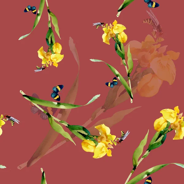 Aquarel iris veldboeket patroon — Stockfoto