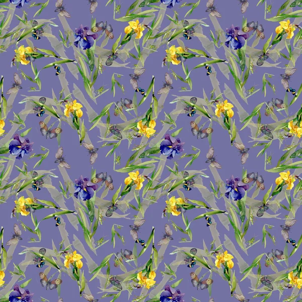 水彩のアイリスの花のパターン — ストック写真