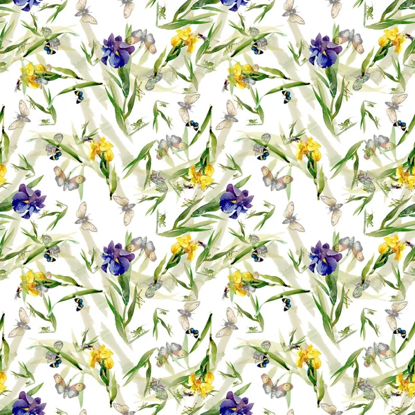 Watercolor iris flowers pattern — Stock Photo, Image