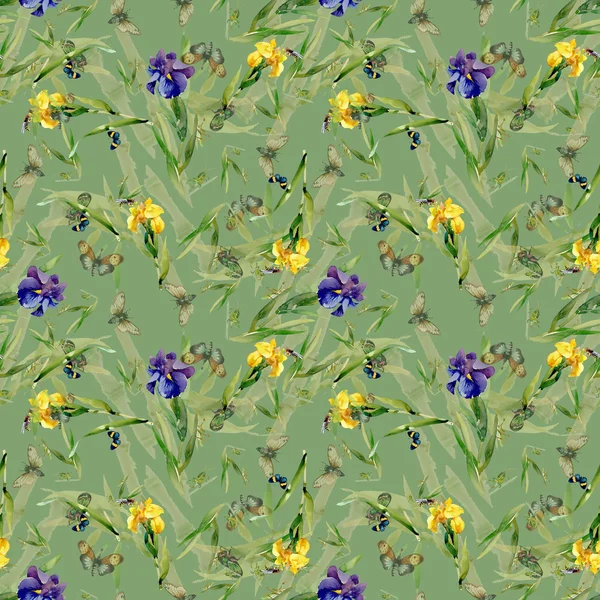 Watercolor iris flowers pattern — Stock Photo, Image