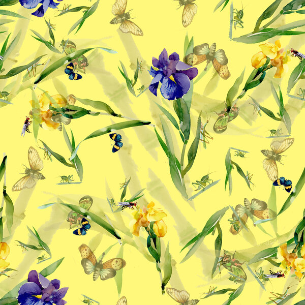 Watercolor iris flowers pattern