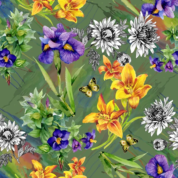 Garden flowers with butterflies — Stock Photo, Image