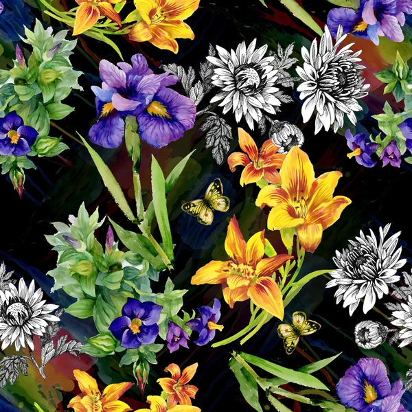 Flores do jardim com borboletas — Fotografia de Stock