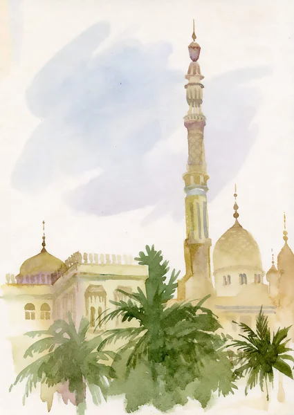 Aquarell islamische Moschee — Stockfoto